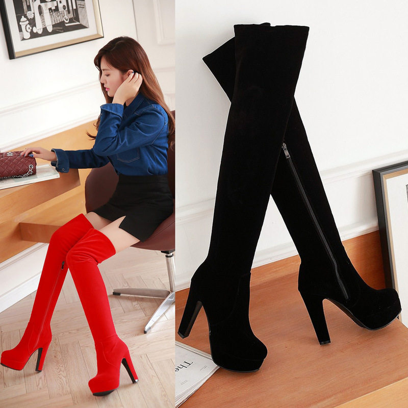 一件代发红色婚靴 磨砂绒过膝长靴骑士靴 粗高跟外贸靴子S316,户外/登山/野营/旅行用品,登山鞋/徒步鞋,淘宝优惠券,粉丝福利购,淘宝优惠卷