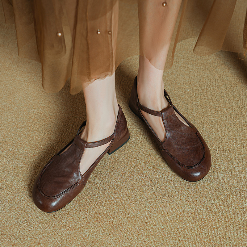 2cm低跟~简约百搭新款真皮单鞋女复古英伦风小皮鞋配裙子玛丽珍鞋