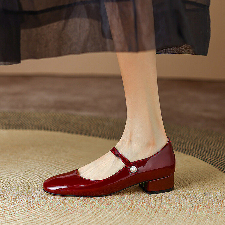2023春夏季新款方头玛丽珍鞋女浅口单鞋粗跟中跟鞋酒红色牛皮鞋子,户外/登山/野营/旅行用品,登山鞋/徒步鞋,淘宝优惠券,粉丝福利购,淘宝优惠卷