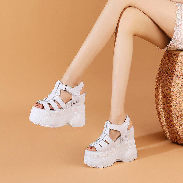 2023年春夏新款高跟厚底14cm罗马风镂空鱼嘴松糕凉鞋女白搭休闲,流行男鞋,马丁靴,淘宝优惠券,粉丝福利购,淘宝优惠卷