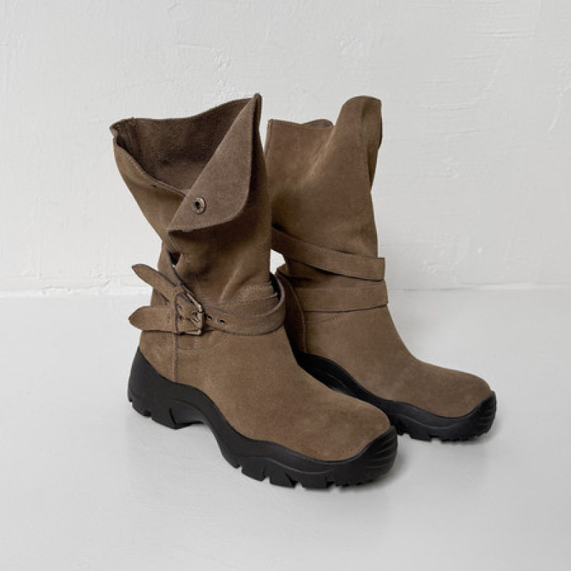 韩系甜酷慵懒风西部牛仔短靴女2025秋冬新款皮带扣松糕厚底马丁靴,流行男鞋,马丁靴,淘宝优惠券,粉丝福利购,淘宝优惠卷