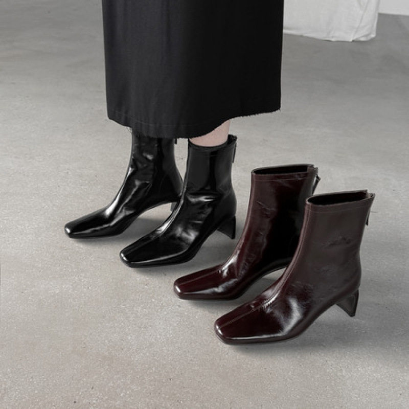 高跟短靴女粗跟方头后拉链2025年新款秋冬季黑色漆皮高级感马丁靴,户外/登山/野营/旅行用品,登山鞋/徒步鞋,淘宝优惠券,粉丝福利购,淘宝优惠卷