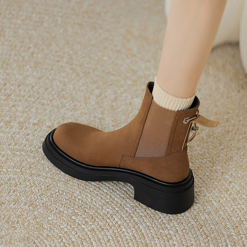 非侈Feichi 巨显瘦~真皮圆头厚底马丁靴女2023复古粗跟切尔西短靴,童鞋/婴儿鞋/亲子鞋,帆布鞋,淘宝优惠券,粉丝福利购,淘宝优惠卷