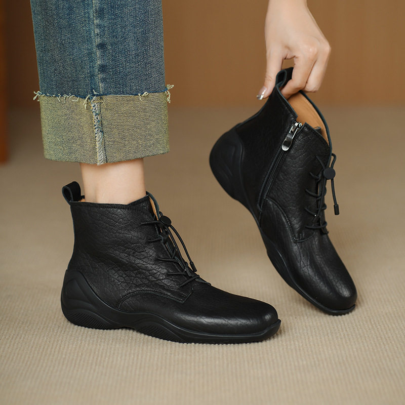 法式复古运动底切尔西短靴女低跟羊皮英伦风帅气侧拉链马丁靴裸靴,流行男鞋,马丁靴,淘宝优惠券,粉丝福利购,淘宝优惠卷