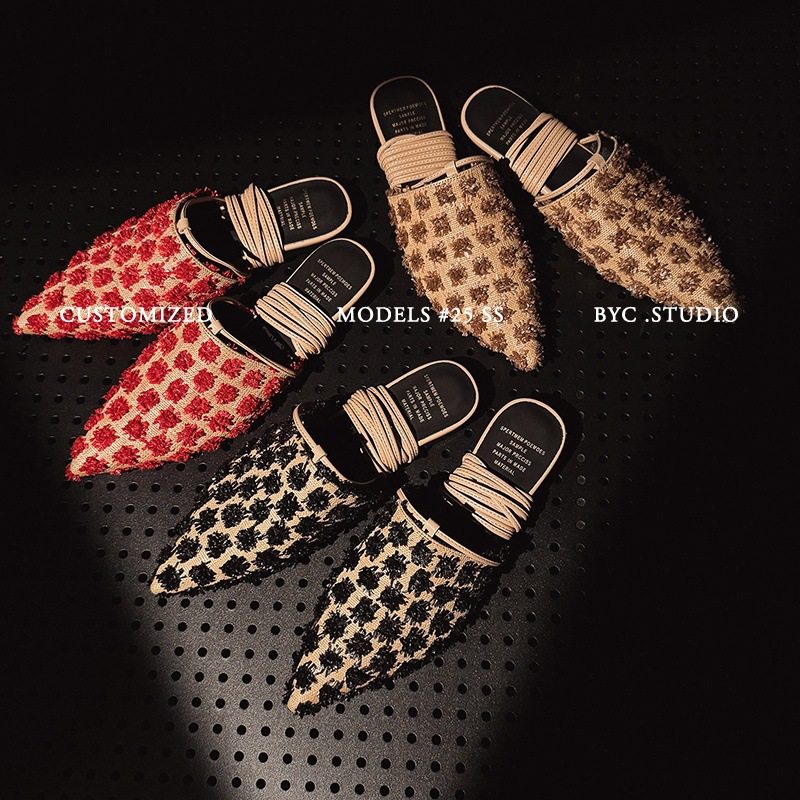 法式拼色交叉绑带平底包头凉鞋女绑腿室外穿夏季新中式国风结婚鞋