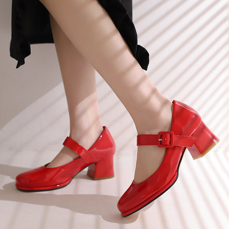 新款方头浅口春秋女鞋简约绊带粗跟中跟单鞋33-48亚马逊外贸鞋,户外/登山/野营/旅行用品,登山鞋/徒步鞋,淘宝优惠券,粉丝福利购,淘宝优惠卷