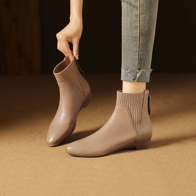 法式复古圆头真皮短靴女2024秋冬新款中跟粗跟切尔西靴后拉链单靴,户外/登山/野营/旅行用品,登山鞋/徒步鞋,淘宝优惠券,粉丝福利购,淘宝优惠卷