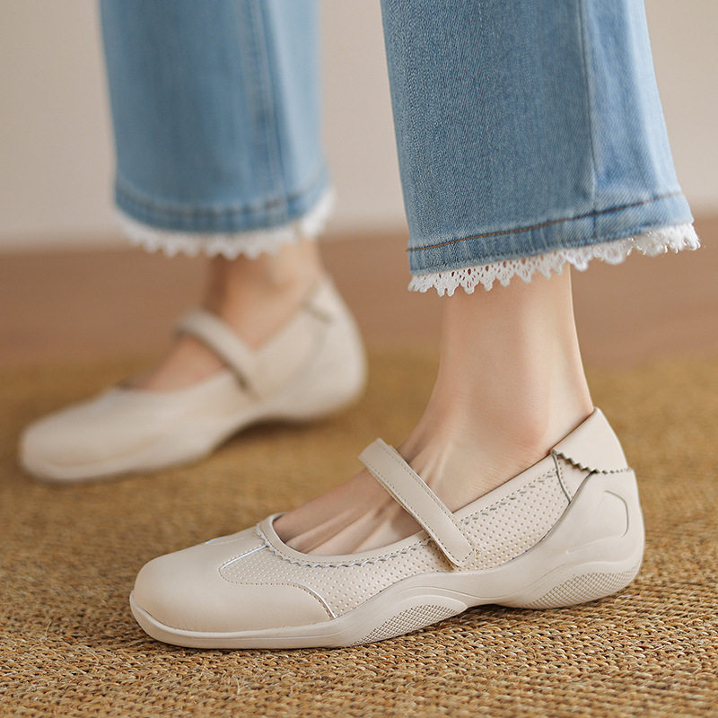 踩屎感软底厚底运动玛丽珍小皮鞋2025新款春夏真皮单鞋魔术贴女鞋