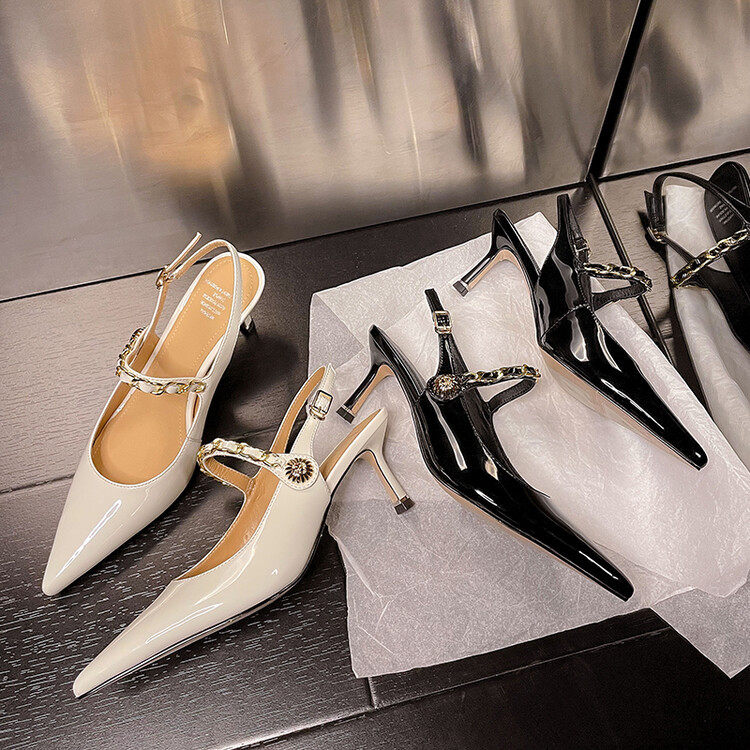 尖头细跟气质金属配件包头后空高跟鞋2023春新款牛皮简约凉鞋,流行男鞋,马丁靴,淘宝优惠券,粉丝福利购,淘宝优惠卷