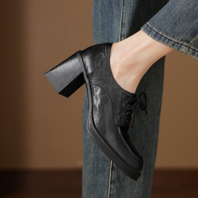 小皮鞋女秋英伦风高粗跟系带2025新款软底不累脚棕黑色单鞋真羊皮,户外/登山/野营/旅行用品,登山鞋/徒步鞋,淘宝优惠券,粉丝福利购,淘宝优惠卷