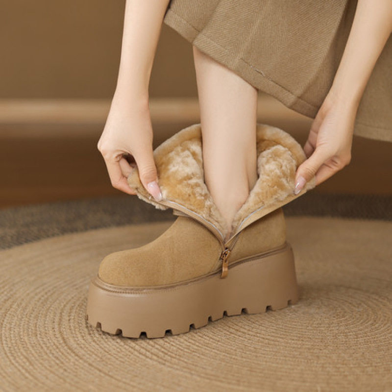 羊毛雪地靴女真皮东北大棉鞋2025新款冬季加绒厚毛保暖防水台短靴,流行男鞋,马丁靴,淘宝优惠券,粉丝福利购,淘宝优惠卷