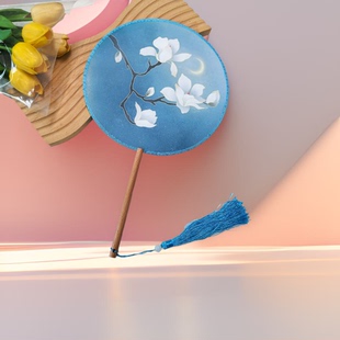 团扇双面古典古风团扇长柄舞蹈古装汉服旗袍中国风古典夏天圆扇子