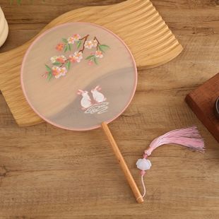 樱花兔双面苏绣团扇古风刺绣扇子苏绣国风汉服古典舞团扇绣花跳舞