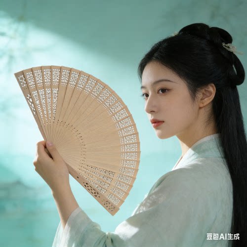 中国风苏州木扇子檀香扇古风折扇檀木古典女随身旗袍古扇汉服