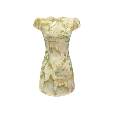 新中式国风山水图高级设计感改良旗袍连衣裙夏小个子收腰显瘦裙子