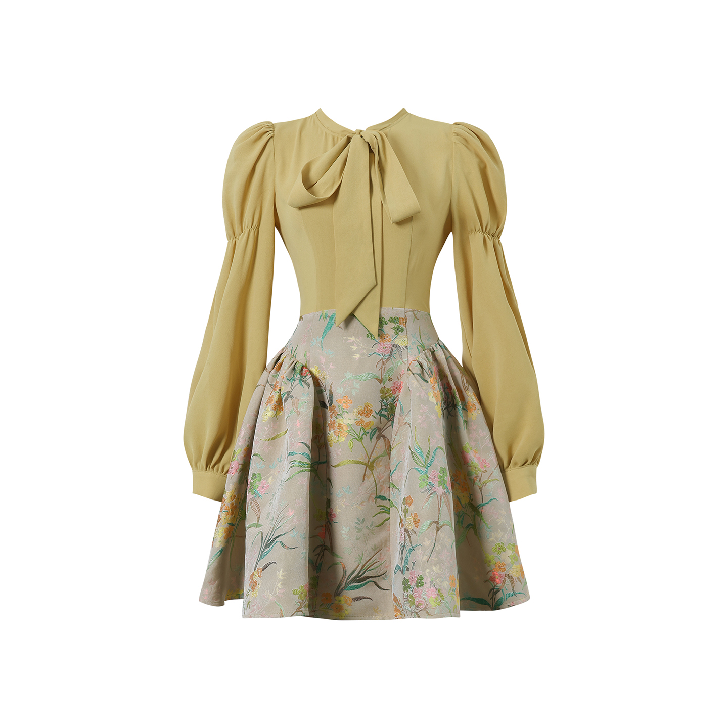 法式小众设计感假两件泡泡袖连衣裙女秋冬国风拼接高级感短款裙子