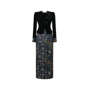 新中式国风高级感小众拼接设计感连衣裙女装秋冬改良旗袍长款裙子