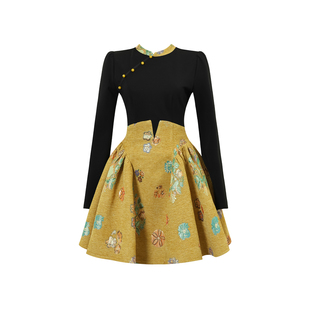 新中式国风假两件拼接气质连衣裙女装秋冬高级感立领改良旗袍短款