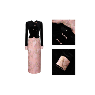 新中式名媛风假两件改良连衣裙秋季气质丝绒旗袍高级感设计女神范