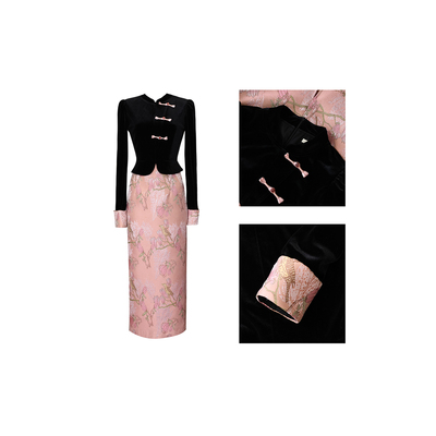 新中式名媛风假两件改良连衣裙秋季气质丝绒旗袍高级感设计女神范