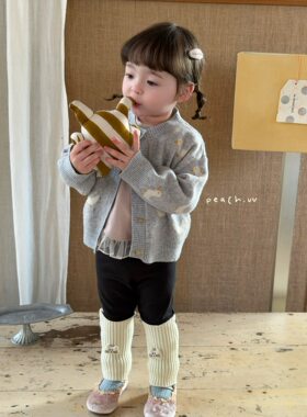 小树家 peach毛桃2026秋款婴童女宝卡通针织开衫外套打底裤套装