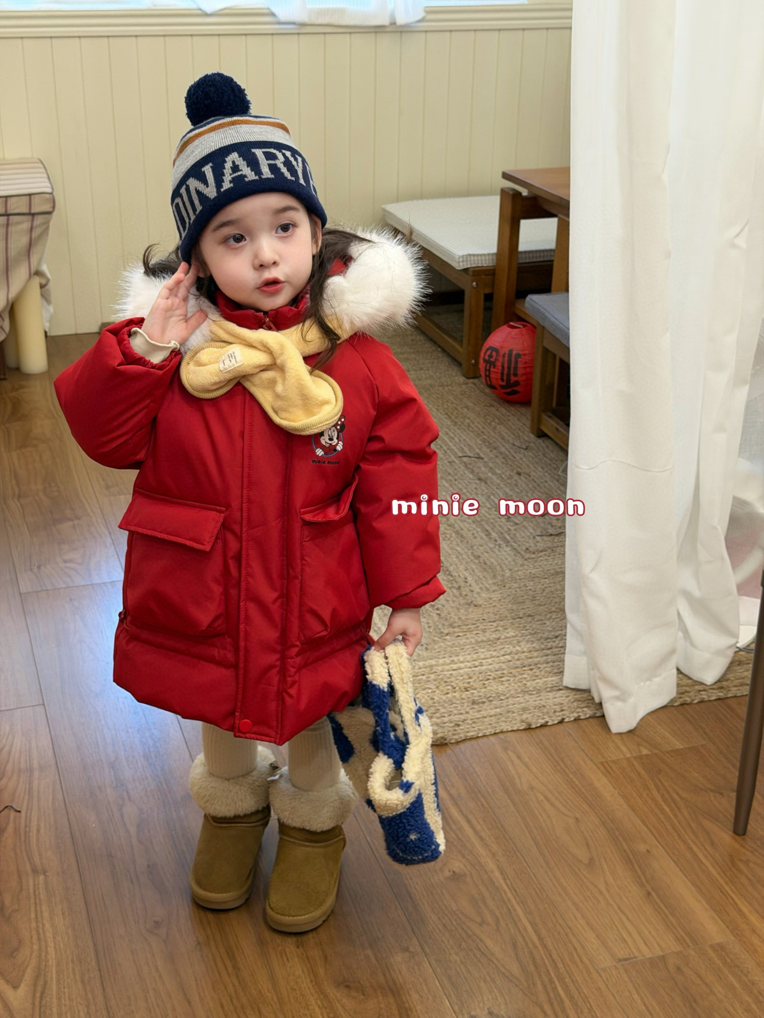 小树家2025秋冬新款女宝新年中长款羽绒服儿童保暖毛毛羽绒外套