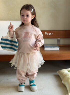 小树家 sugar苏格2026秋款女宝卡通小熊印花卫衣卫裤运动套装