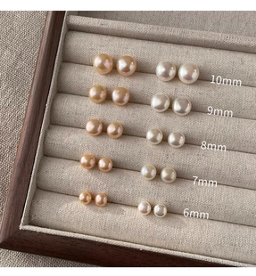 天然淡水真珍珠S999纯银耳钉气质纯银耳饰耳环养耳洞2022年新款潮