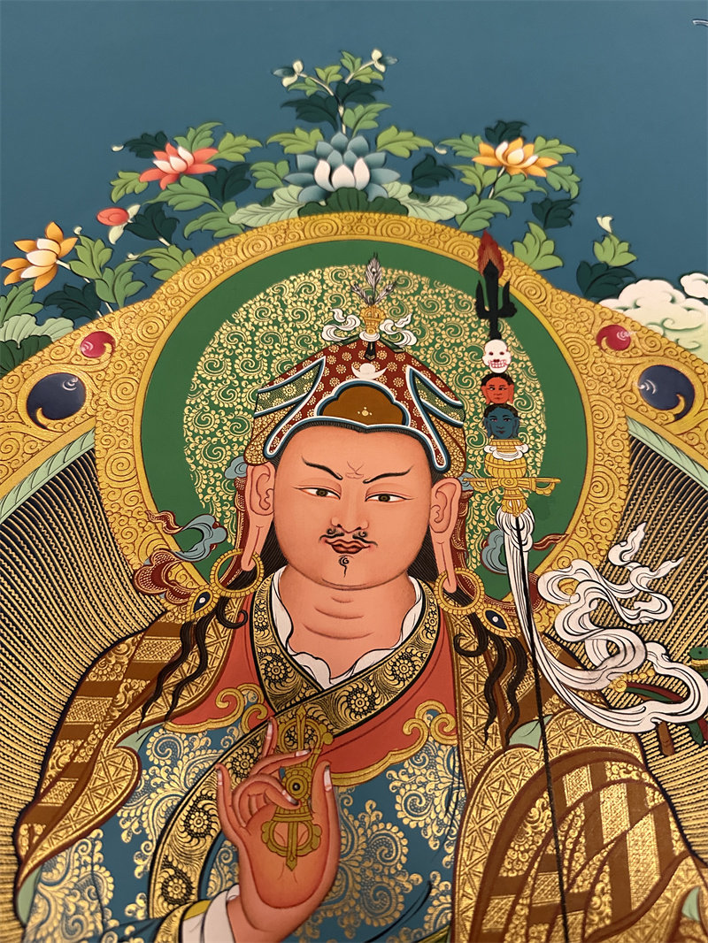 莲花生大士 咕噜仁波切 唐卡收藏级精品 矿物质纯手绘 古修唐卡