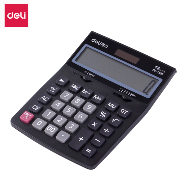 得力经典黑色计算器12位大屏幕计算器财务办公用品1520A大号1521A