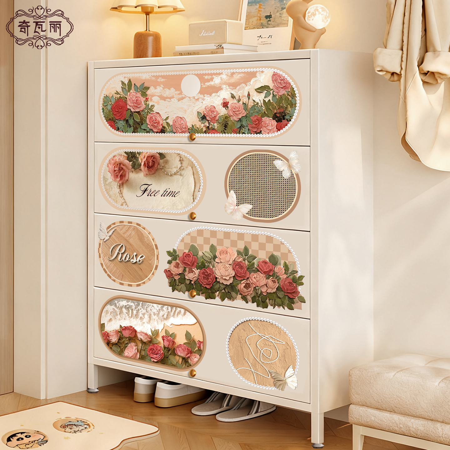 中古风钢制鞋柜家用门口收纳柜一体靠墙入户鞋架门外走廊电梯楼道