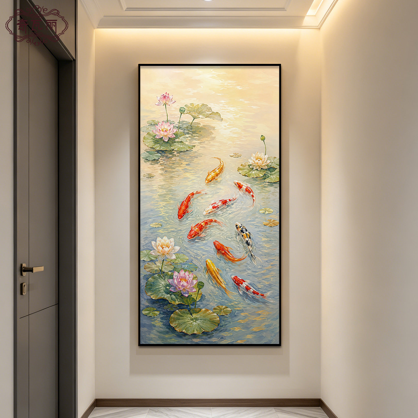 【大师纯手绘】九鱼图聚财玄关画图片