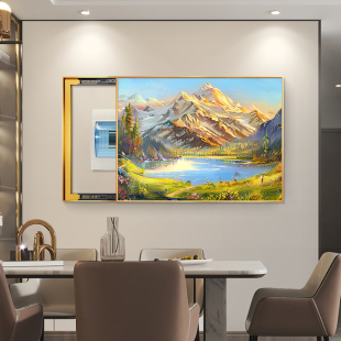 饰画轻奢高级感遮挡配电箱电闸盒挂画 聚宝盆山水画靠山图电表箱装