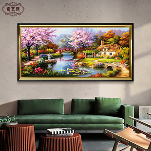 沙发背景墙挂画欧式 美式 装 饰画客厅油画2026新款 风景壁画餐厅横版