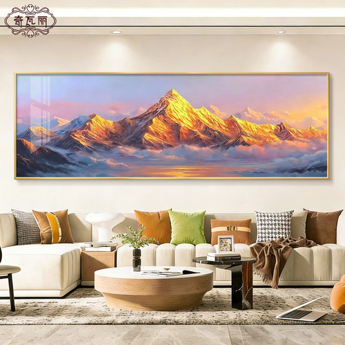 日照金山客厅装饰画2026新款背有靠山沙发背景墙壁画寓意好挂画