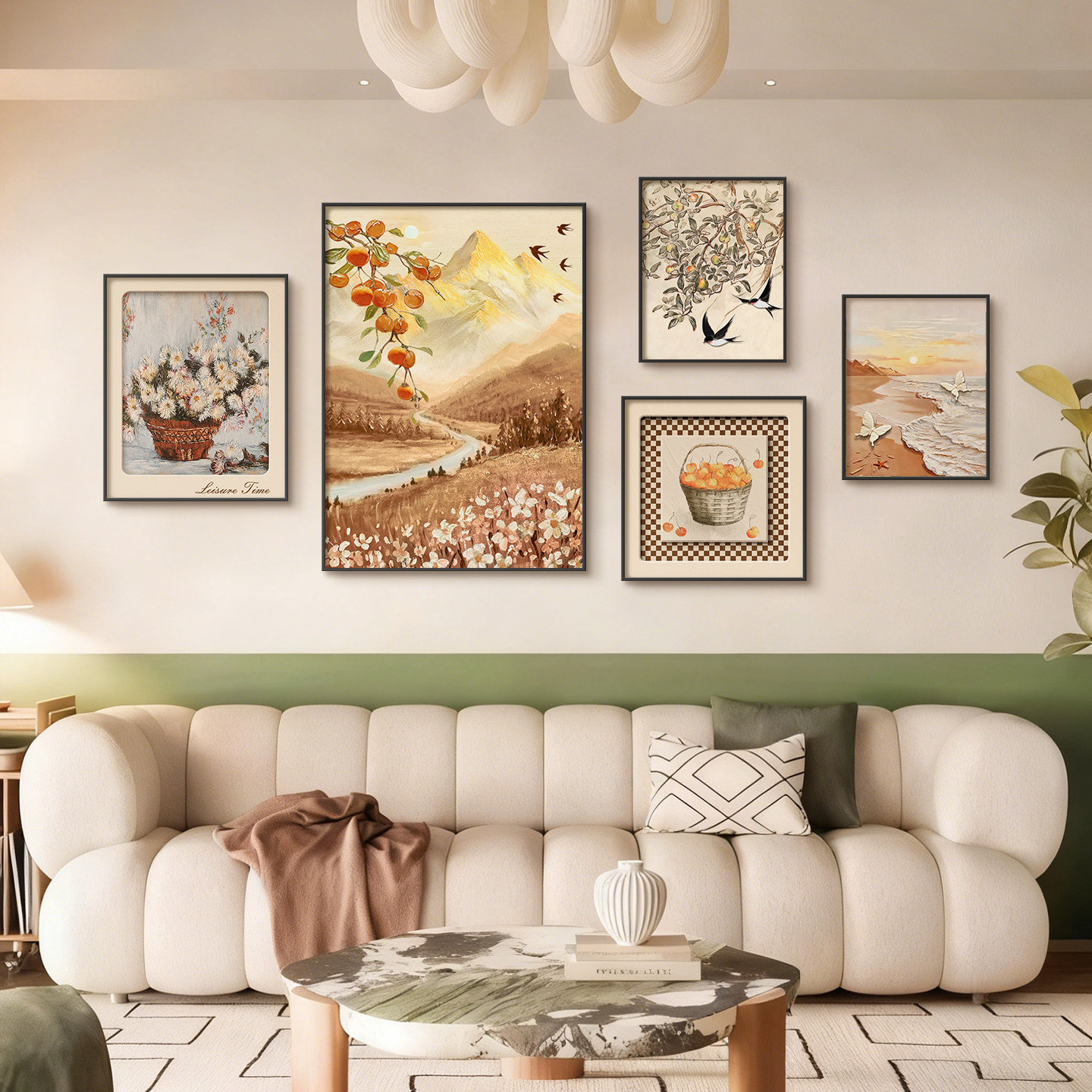 日照金山客厅装饰画奶油风沙发背景墙挂画高级感法式复古组合壁画,家居饰品,现代装饰画,淘宝优惠券,粉丝福利购,淘宝优惠卷