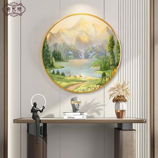 饰画轻奢高级感入户正对门挂画西墙聚财山水手绘油画 聚宝盆玄关装