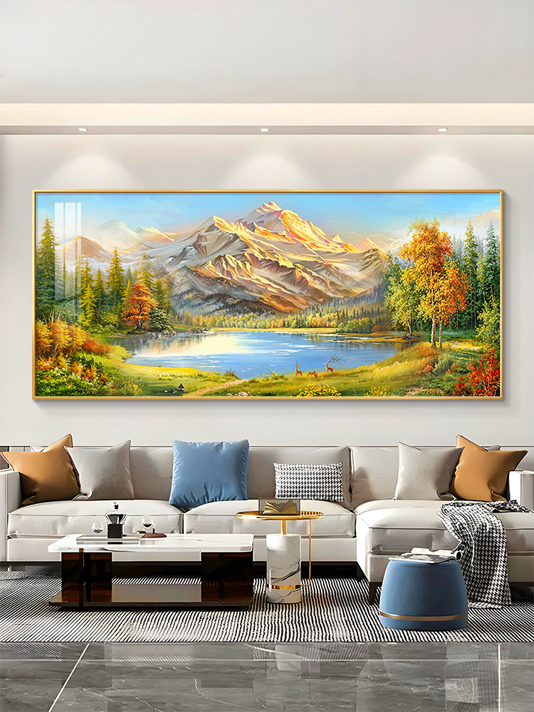 聚宝盆山水画靠山图客厅沙发背景墙装饰画西墙聚财挂画轻奢高级感