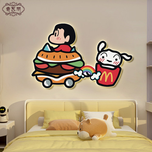 蜡笔小新儿童房装饰画女孩房床头挂画led灯画卧室创意壁灯2025新