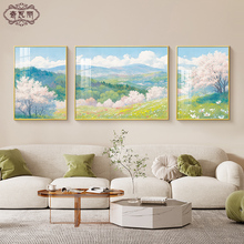 奶油风客厅装饰画沙发背景墙挂画2025新款高档大气风景壁画三联画