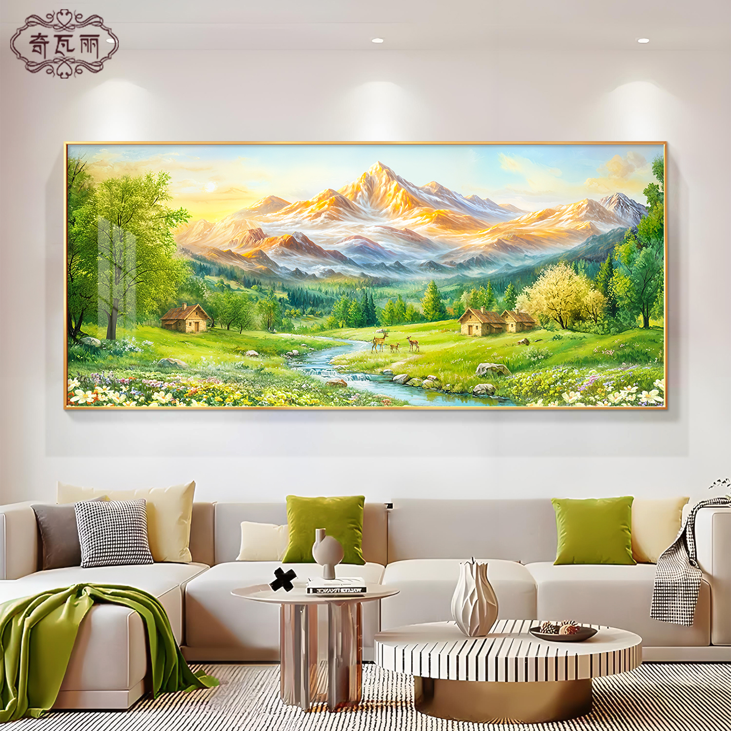 日照金山客厅装饰画手绘油画沙发背景墙挂画2025新款山水风景壁画图片