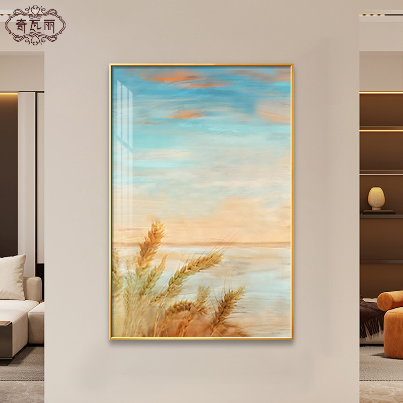 麦穗入门玄关装饰画现代简约纯手绘油画风景挂画客厅走廊过道壁画