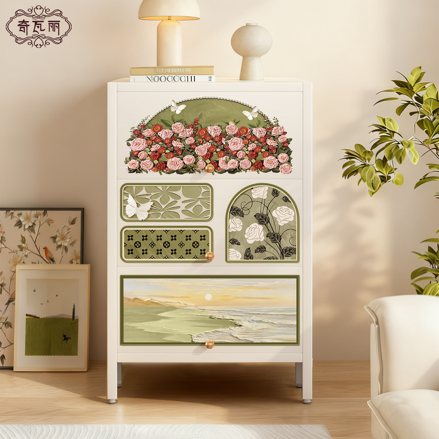 中古风斗柜客厅靠墙沙发边柜卧室置物柜铁皮收纳储物小柜子餐边柜