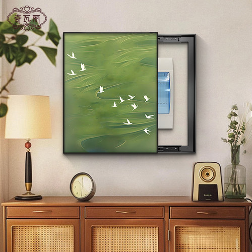 中古风绿色电表箱装饰画竖版