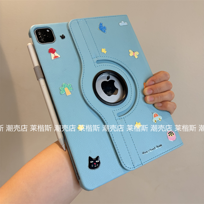 diy浮雕插画360旋转外壳苹果ipad11代a16保护套10代789代10.2平板Pro11可爱air678防摔9.7寸迷你345皮套a1893