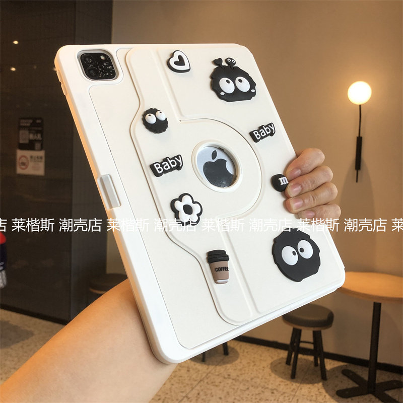 黑煤球360旋转横竖支架亚克力适用iPadAir6保护套2024新款Pro11寸10.2带笔槽9.7苹果10代987防弯air543全包壳