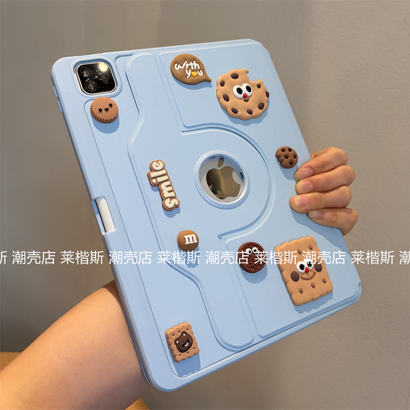 diy立体卡通360旋转亚克力皮套适用苹果iPad11代a16保护套10代带笔槽Pro11寸a2602可爱air456全包pro13防弯壳