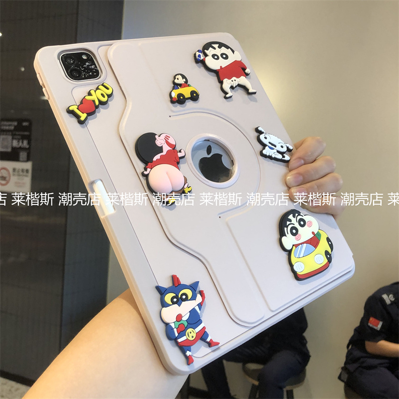 蜡笔小新旋转亚克力适用iPad10代9保护套2024新款Pro11寸10.2带笔槽10.9苹果a2696软边A2270防弯air543卡通壳
