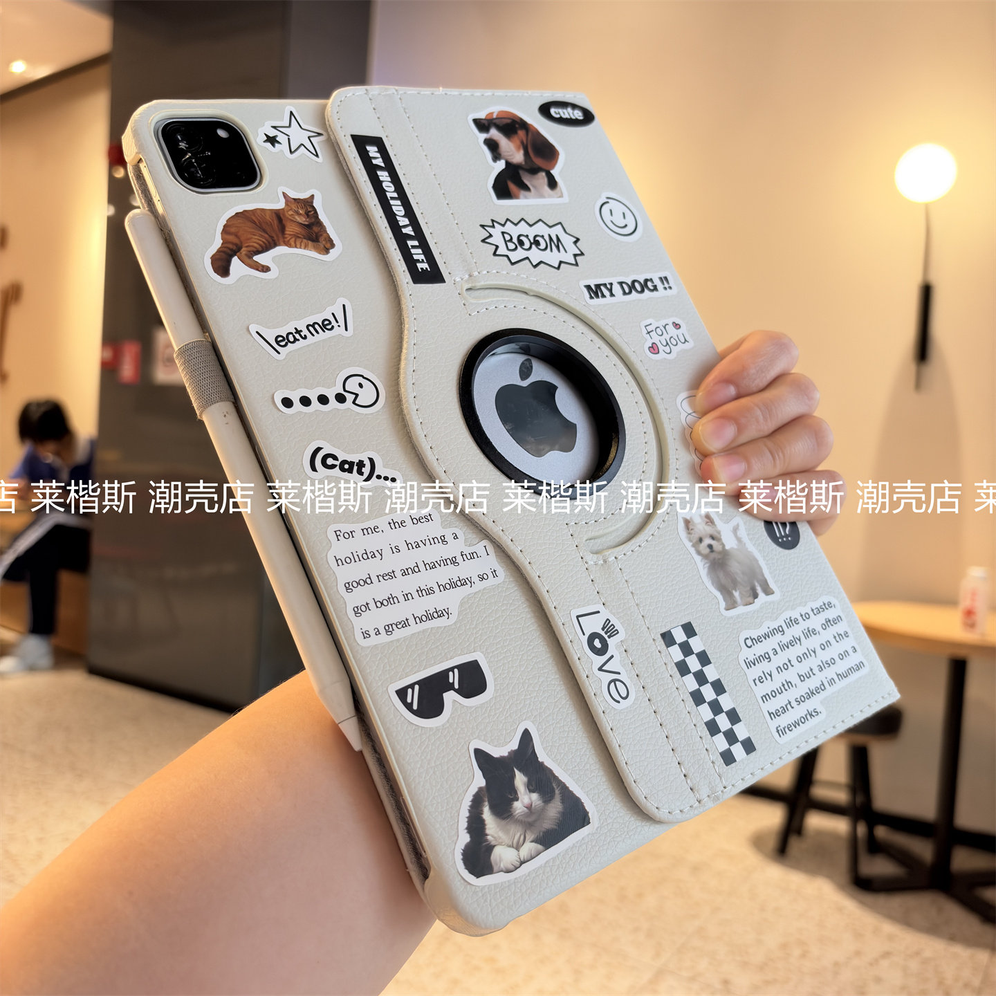 diy假日猫咪360度旋转支架苹果ipad11代a16保护套10代789代10.2寸Pro11可爱air567防摔9.7迷你a2602皮套a1893