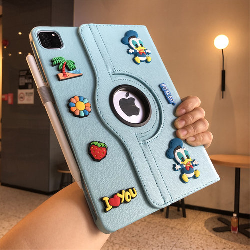 diy可爱卡通公仔360旋转iPad9/8/7保护套10.2寸9.7适用a2602苹果air78平板壳Pro11笔套A1566防摔第十代10.9寸